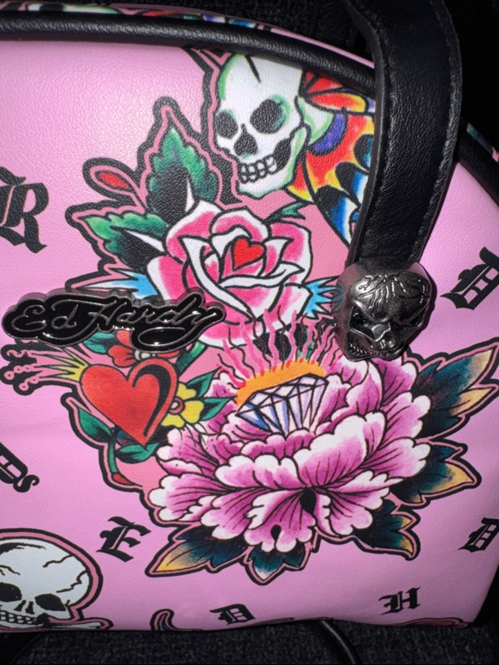 Ed Hardy Pink Tattoo-Print Lunch Box/Satchel w/ Crossbody strap NWT - Picture 6 of 6